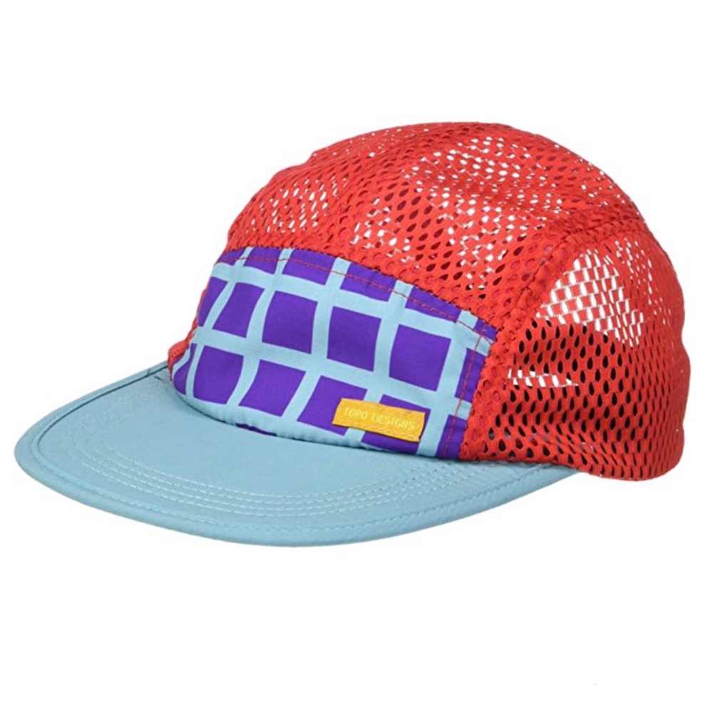 Red, Blue, Teal Checkered 5 Panel Cap